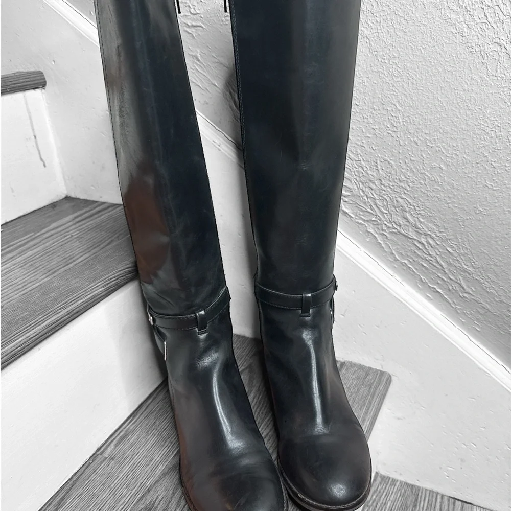 Antonio Melani Black Leather Over the Knee Boots